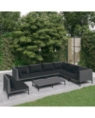 Salon de jardin 8 pcs avec coussins Résine tressée Gris foncé | Mobilier & Déco