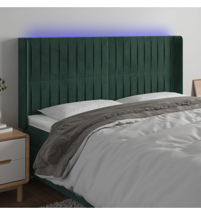 Tête de lit à LED Vert foncé 203x16x118/128 cm Velours | Mobilier & Déco