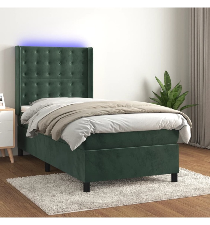 Sommier à lattes de lit matelas LED Vert foncé 80x200cm Velours | Mobilier & Déco
