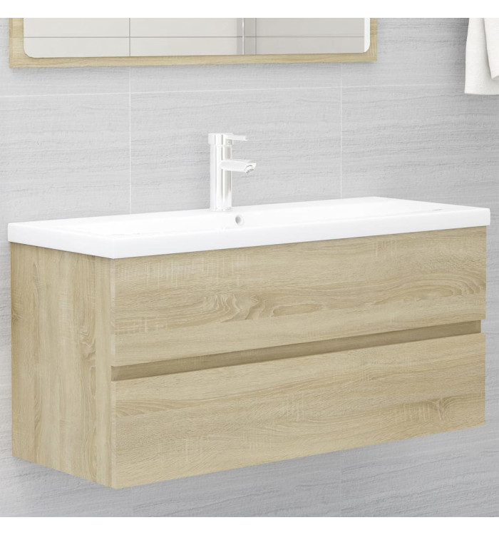Armoire d'évier lavabo intégré chêne sonoma bois d'ingénierie | Mobilier & Déco