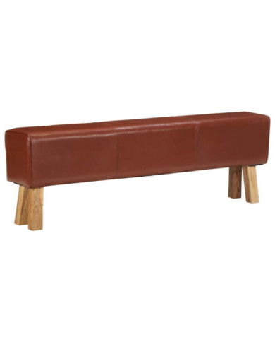 Banc saut de cheval 160 cm Marron Cuir véritable et bois acacia | Mobilier & Déco