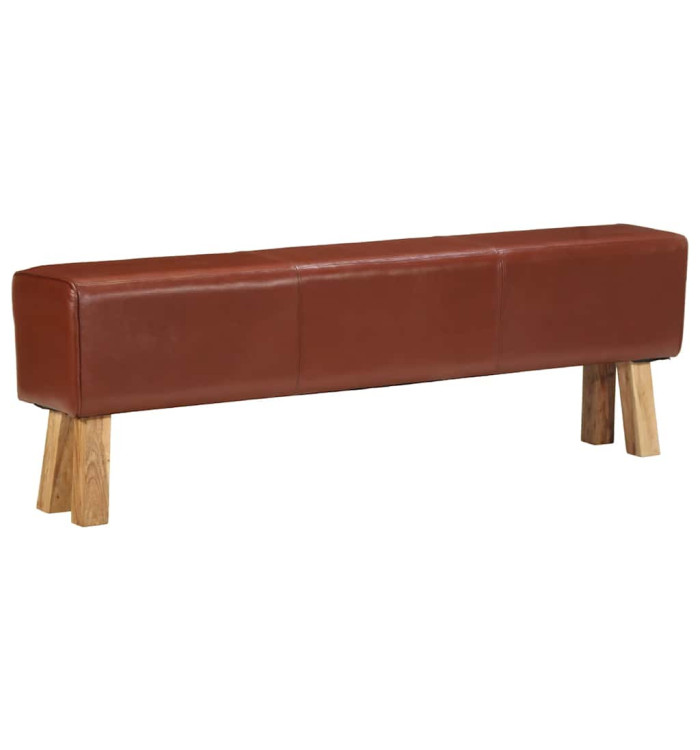 Banc saut de cheval 160 cm Marron Cuir véritable et bois acacia | Mobilier & Déco