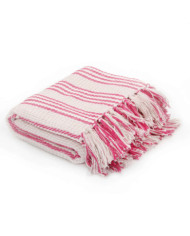 Couverture coton à rayures 220x250 cm Rose et Blanc | Mobilier & Déco