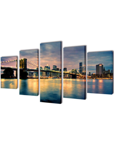 Set de toiles murales imprimées Pont de Brooklin vu de la rivière | Mobilier & Déco