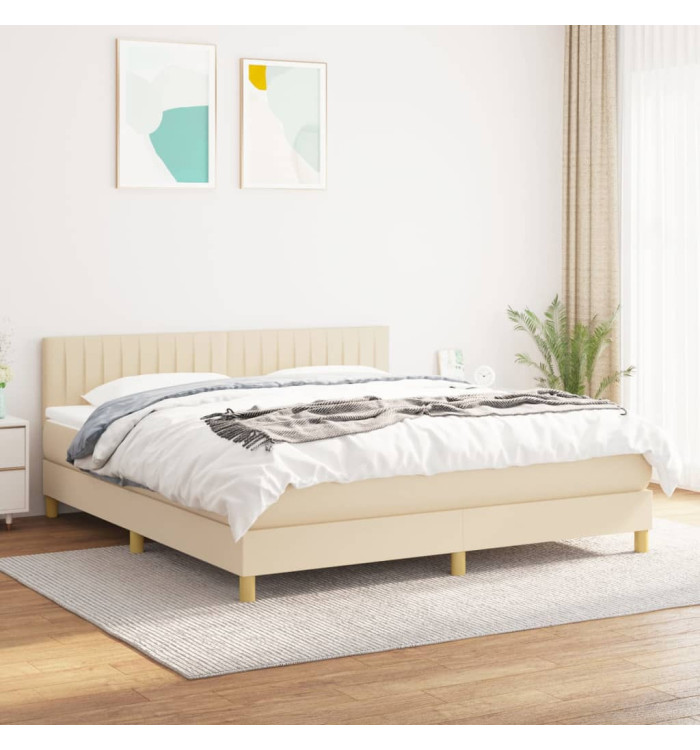 Sommier à lattes de lit avec matelas Crème 160x200 cm Tissu | Mobilier & Déco