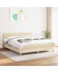 Sommier à lattes de lit avec matelas Crème 160x200 cm Tissu | Mobilier & Déco