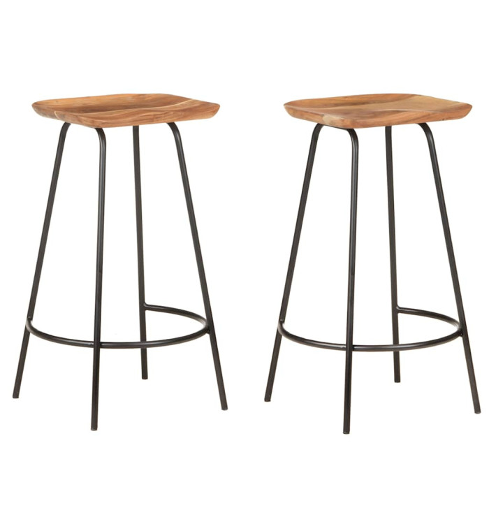 Tabourets de bar lot de 2 bois d'acacia solide | Mobilier & Déco