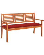 Banc de jardin 3 places avec coussin 150 cm Bois d'eucalyptus | Mobilier & Déco
