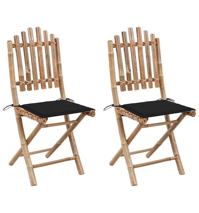 Chaises pliables de jardin lot de 2 avec coussins Bambou | Mobilier & Déco