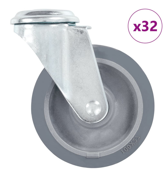 32 pcs Roulettes pivotantes à trou de boulon 100 mm | Mobilier & Déco