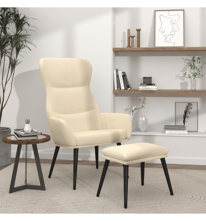 Chaise de relaxation avec tabouret Crème Tissu | Mobilier & Déco