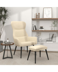 Chaise de relaxation avec tabouret Crème Tissu | Mobilier & Déco