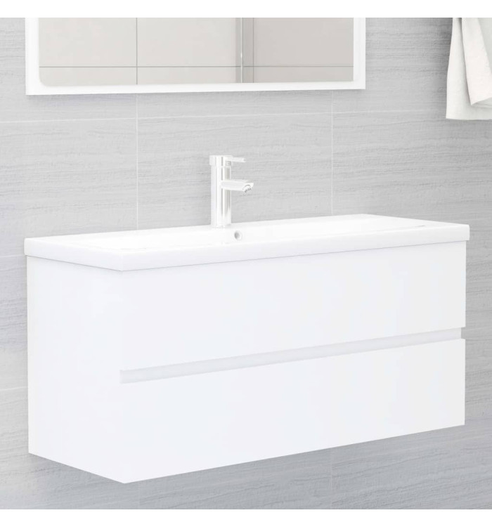 Armoire d'évier avec lavabo intégré blanc bois d'ingénierie | Mobilier & Déco