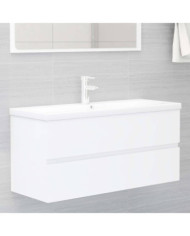 Armoire d'évier avec lavabo intégré blanc bois d'ingénierie | Mobilier & Déco