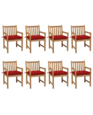 Chaises de jardin lot de 8 avec coussins rouge Bois teck solide | Mobilier & Déco