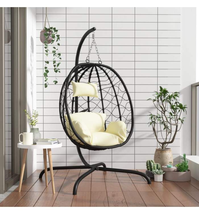 Chaise suspendue en forme d'œuf avec coussin blanc crème | Mobilier & Déco