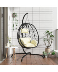 Chaise suspendue en forme d'œuf avec coussin blanc crème | Mobilier & Déco