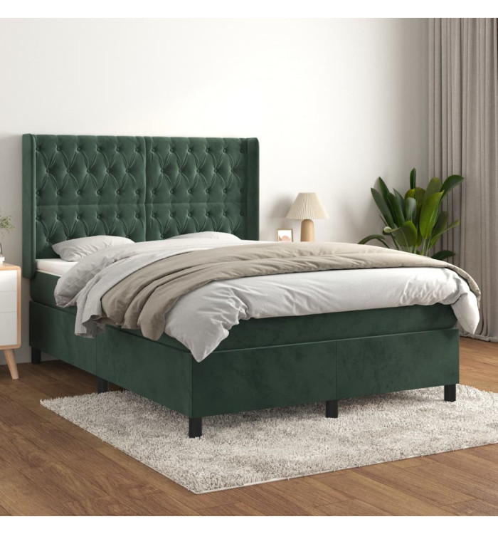 Sommier à lattes de lit et matelas Vert foncé 140x190cm Velours | Mobilier & Déco