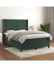 Sommier à lattes de lit et matelas Vert foncé 140x190cm Velours | Mobilier & Déco