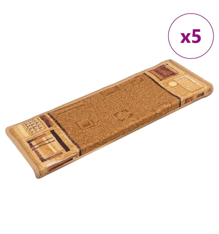Tapis d'escalier autoadhésifs 5 pcs 65x21x4 cm Beige | Mobilier & Déco