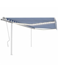 Auvent manuel rétractable avec LED 4,5x3 m Bleu et blanc | Mobilier & Déco