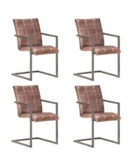 Chaises à manger cantilever lot de 4 marron cuir véritable | Mobilier & Déco