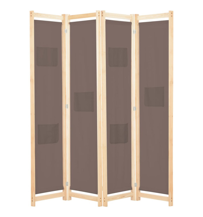 Cloison de séparation 4 panneaux Marron 160x170x4 cm Tissu | Mobilier & Déco