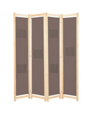 Cloison de séparation 4 panneaux Marron 160x170x4 cm Tissu | Mobilier & Déco