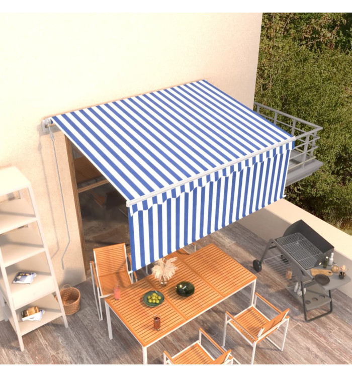 Auvent rétractable automatique avec store 3,5x2,5 m Bleu blanc | Mobilier & Déco