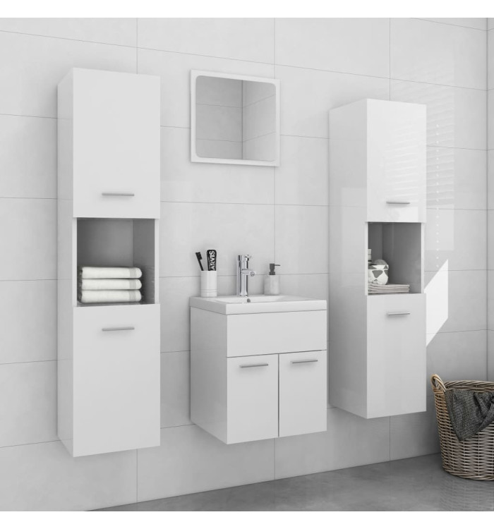 Ensemble de meubles de salle de bain Blanc brillant Aggloméré | Mobilier & Déco