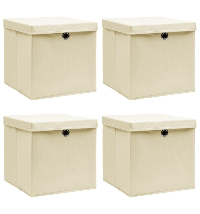 Boîtes de rangement à couvercles 4 pcs Crème 32x32x32 cm Tissu | Mobilier & Déco