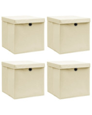 Boîtes de rangement à couvercles 4 pcs Crème 32x32x32 cm Tissu | Mobilier & Déco
