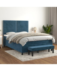 Sommier à lattes de lit et matelas Bleu foncé 140x200cm Velours | Mobilier & Déco