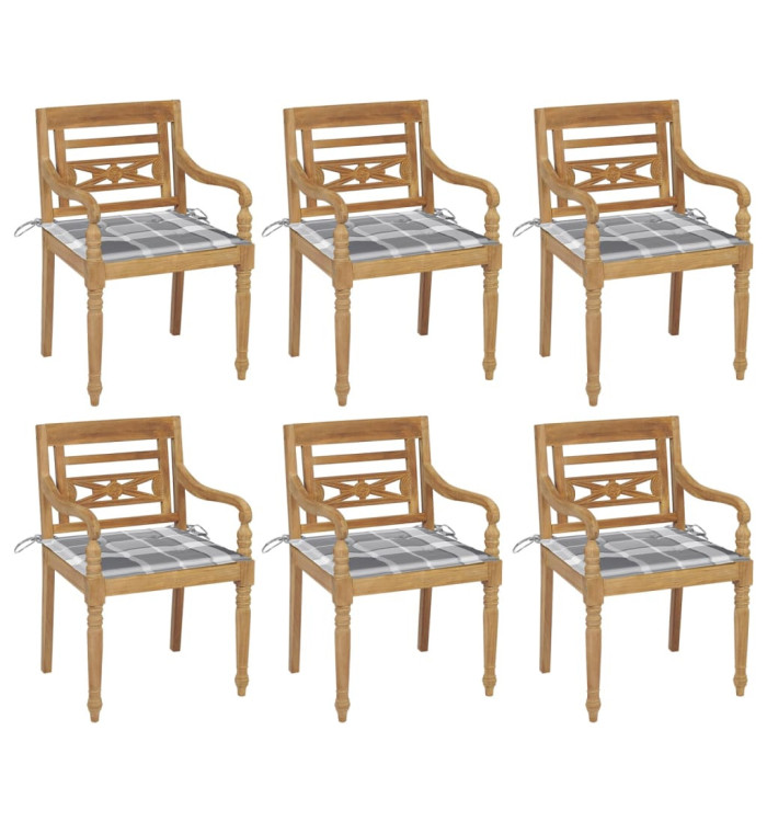 Chaises Batavia avec coussins lot de 6 Bois de teck solide | Mobilier & Déco