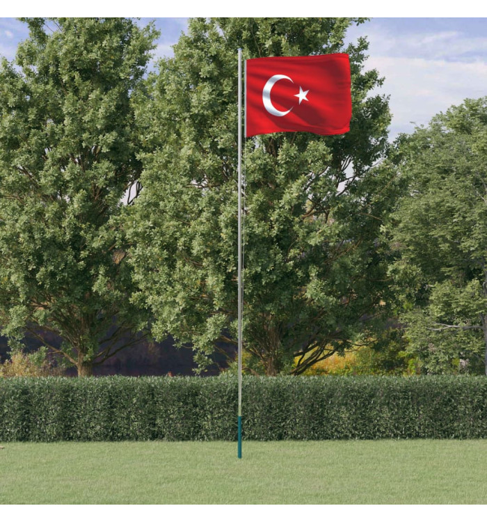 Drapeau de la Turquie et mât 6,23 m Aluminium | Mobilier & Déco