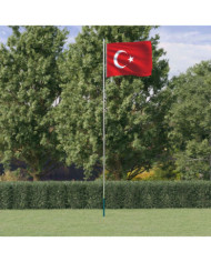 Drapeau de la Turquie et mât 6,23 m Aluminium | Mobilier & Déco