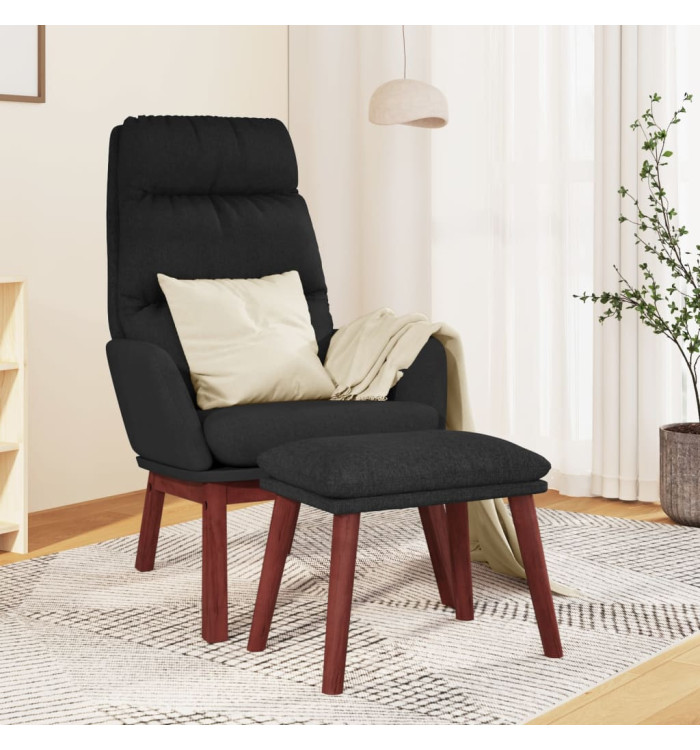 Chaise de relaxation avec tabouret Noir Tissu | Mobilier & Déco