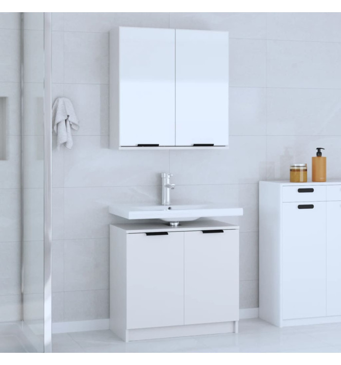 Meubles de salle de bain 2 pcs Blanc Bois d'ingénierie | Mobilier & Déco