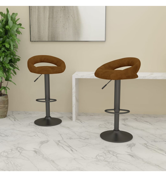 Tabourets de bar lot de 2 marron velours | Mobilier & Déco