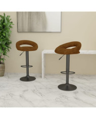 Tabourets de bar lot de 2 marron velours | Mobilier & Déco
