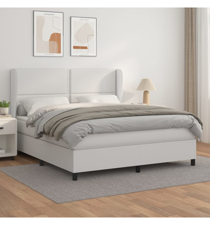 Sommier à lattes de lit avec matelas Blanc 160x200cm Similicuir | Mobilier & Déco