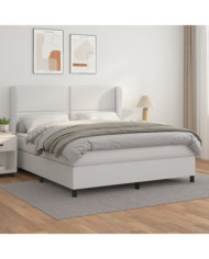 Sommier à lattes de lit avec matelas Blanc 160x200cm Similicuir | Mobilier & Déco