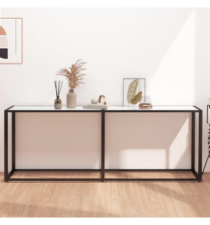 Table console Marbre blanc 200x35x75,5 cm Verre trempé | Mobilier & Déco