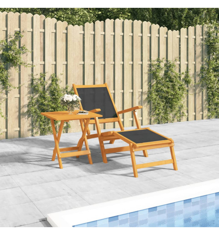 Chaise longue d'extérieur avec table Acacia massif et textilène | Mobilier & Déco