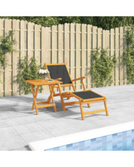 Chaise longue d'extérieur avec table Acacia massif et textilène | Mobilier & Déco