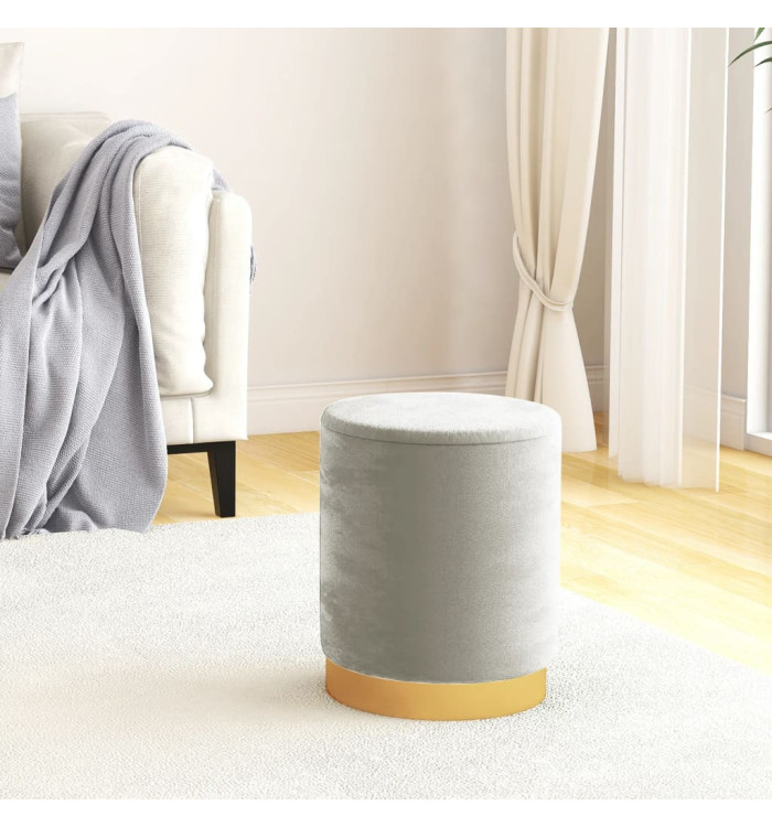 Tabouret de rangement rond Gris clair Velours | Mobilier & Déco
