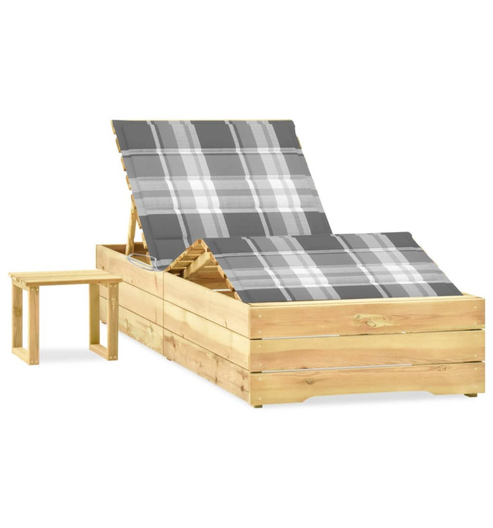 Chaise longue de jardin avec table et coussin Pin imprégné | Mobilier & Déco