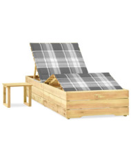 Chaise longue de jardin avec table et coussin Pin imprégné | Mobilier & Déco