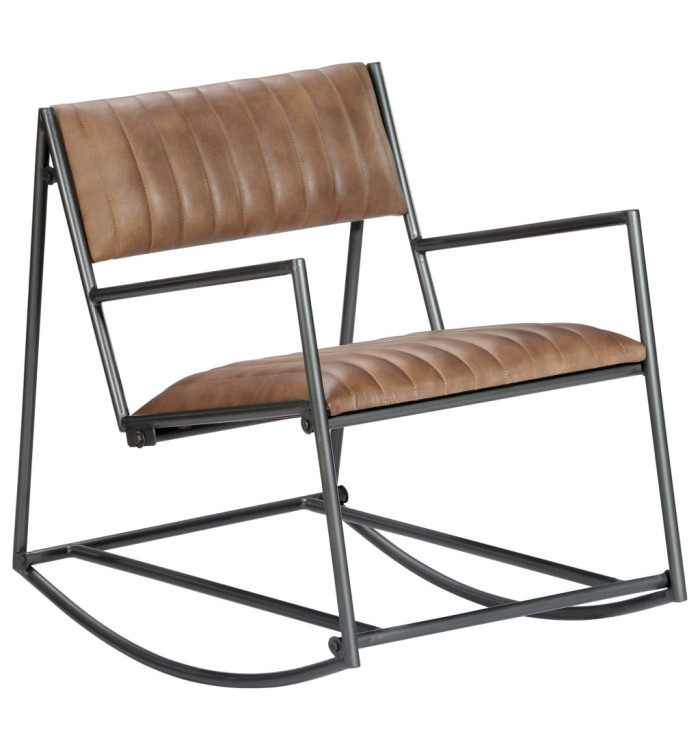 Chaise à bascule Marron clair Cuir véritable | Mobilier & Déco
