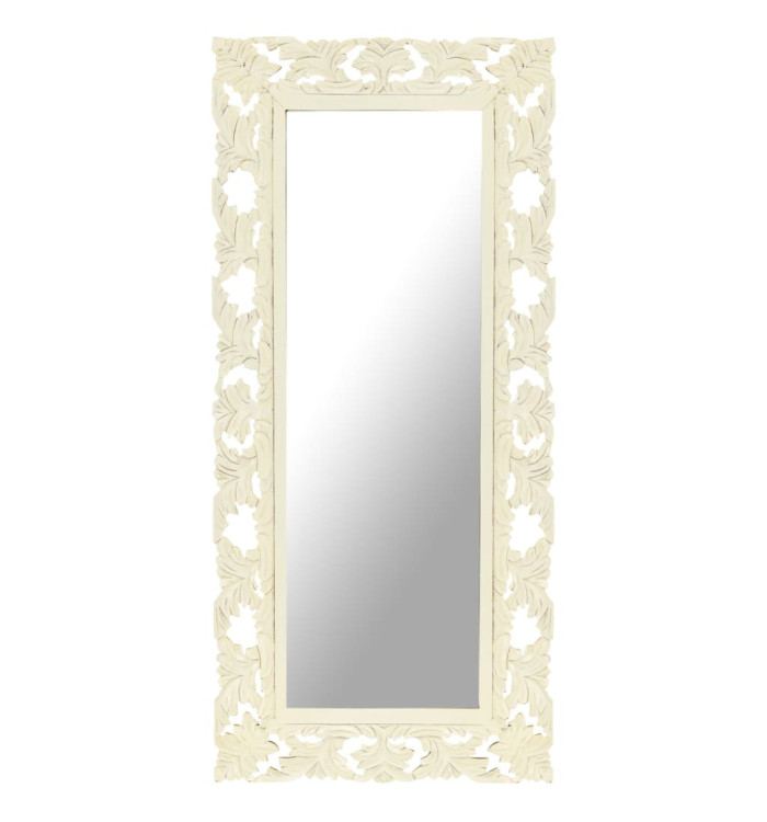 Miroir sculpté à la main Blanc 110x50cm Bois de manguier massif | Mobilier & Déco
